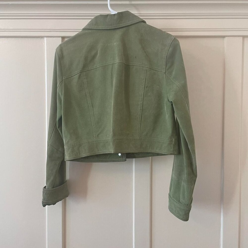 90s Vintage Green Suede Cropped Jacket - Picture 5 of 8